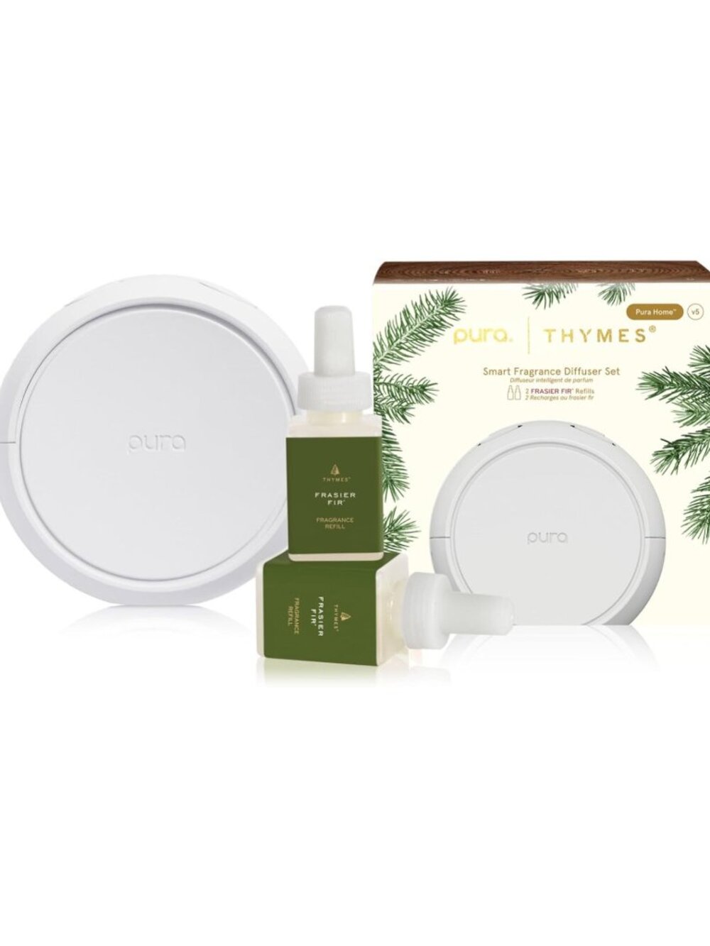 Thymes Pura 5 Diffuser Kit - Pura Diffuser + 2 Frasier Fir Oil Refills